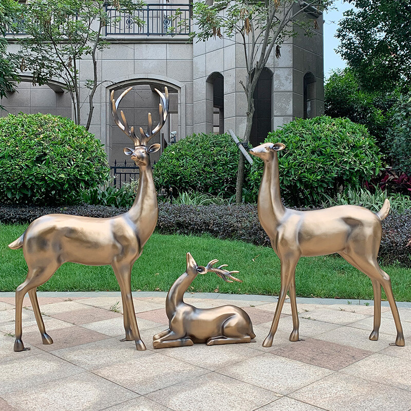 良澤玻璃鋼梅花鹿擺件戶(hù)外園林景觀(guān)動(dòng)物雕塑小區(qū)售樓部麋鹿裝飾小品 XL1207A白色組合(5件套)